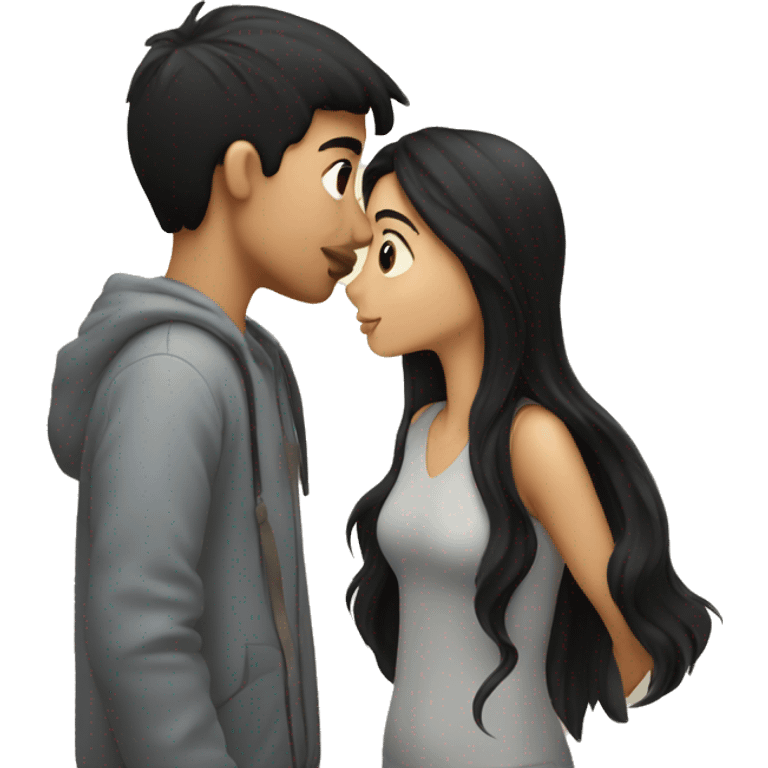 Couple kissing boy have black hair emoji