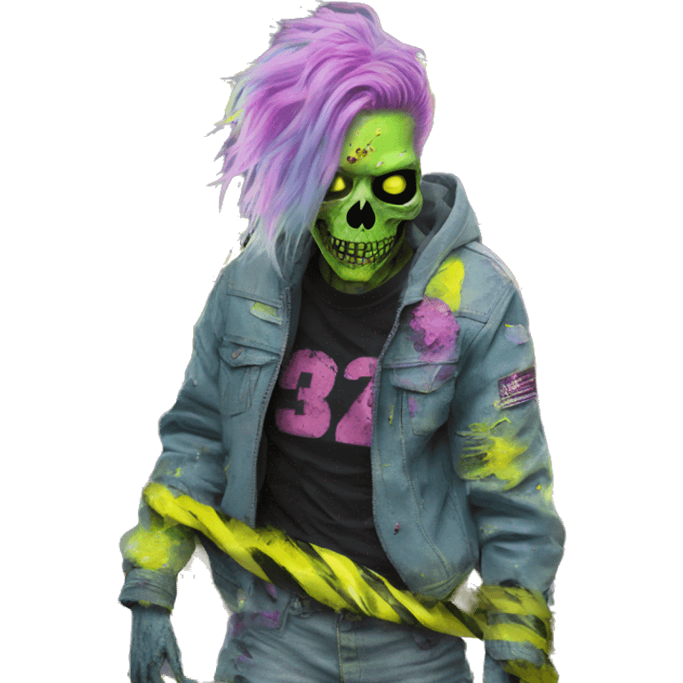 .Zombie_ Vaporwave black holographic oilslick zombie unicorn smoking yellow caution tape  emoji