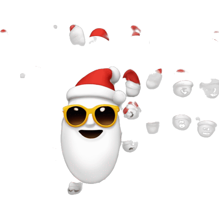 bean wearing a christmas santa claus red and white hat. wearing havaina flip flops. smiling and wearing sunglasses and hands are clapping emoji