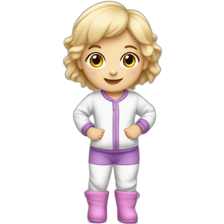 Bébé blonde en pijama blanc et des bottes mauve  emoji