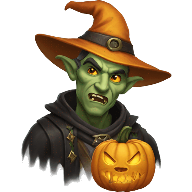 half-orc male wizard necromancer pumpkin emoji