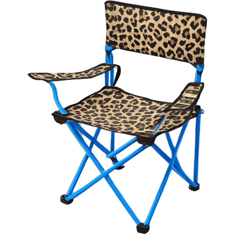 Realistic blue and leopard print pattern camping folding chair isolated.  emoji