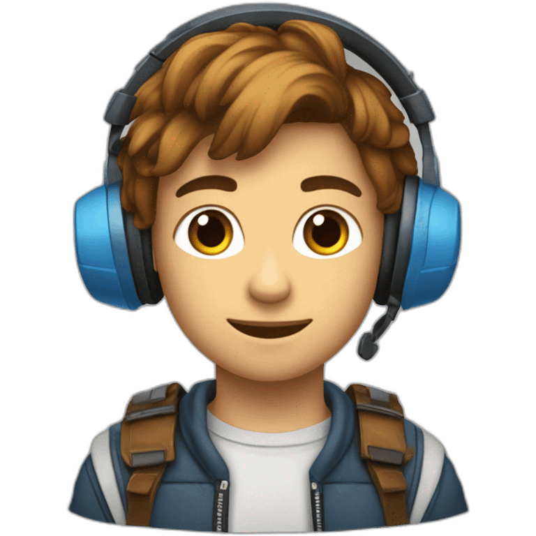 Garçon de 14 ans avec tâche de rousseur et cheveux marron et yeux bleu et casque pour écouter de la musique emoji