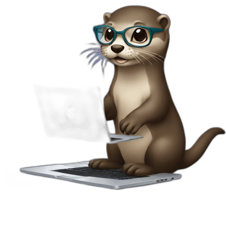 female vet otter with glasses use a macbook emoji