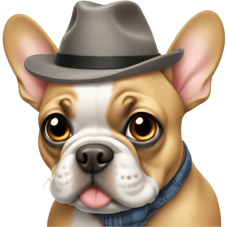 Frenchie wearing hat emoji