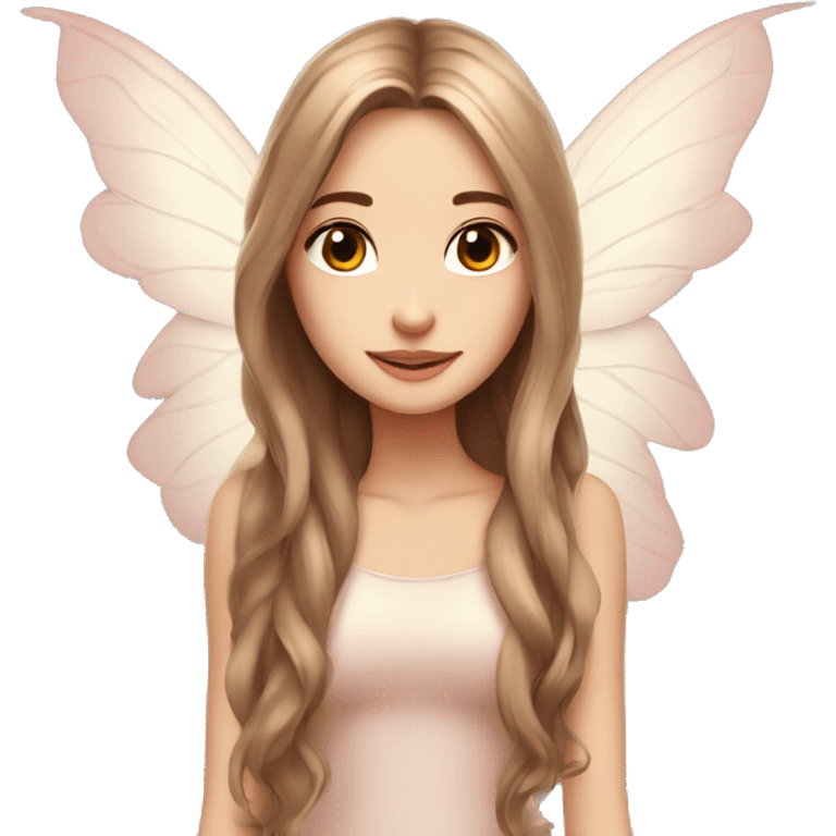 Beautiful, rose, fairy, light beige, long brown hair, big wings, fair skin emoji