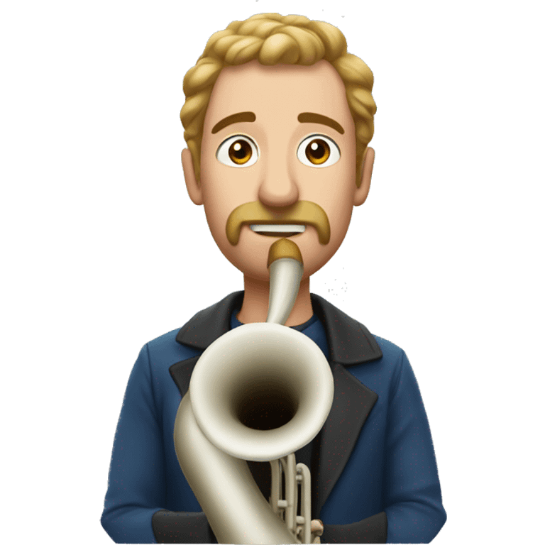 Bold man play midwinter horn emoji