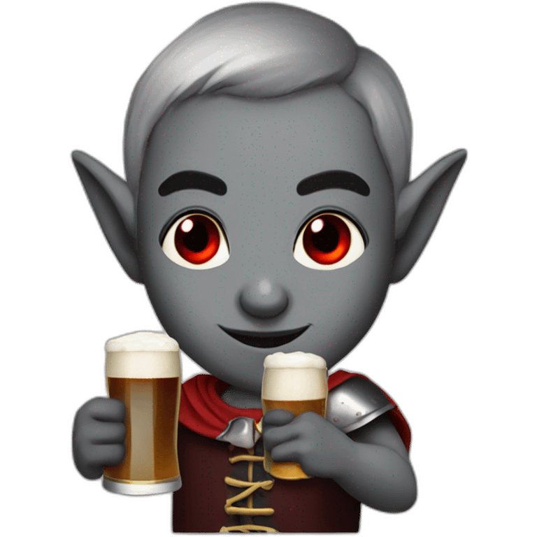 dark elf with gray skin and red eyes drinking beer emoji