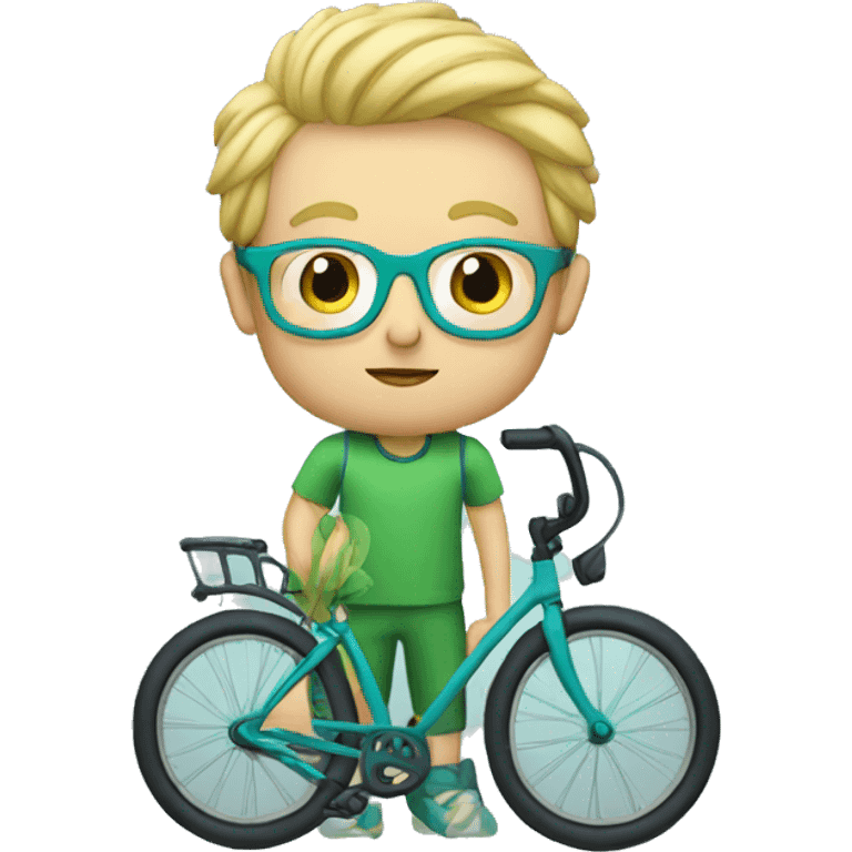 boy, moustache, blond hair, glasses, green-blue bike emoji