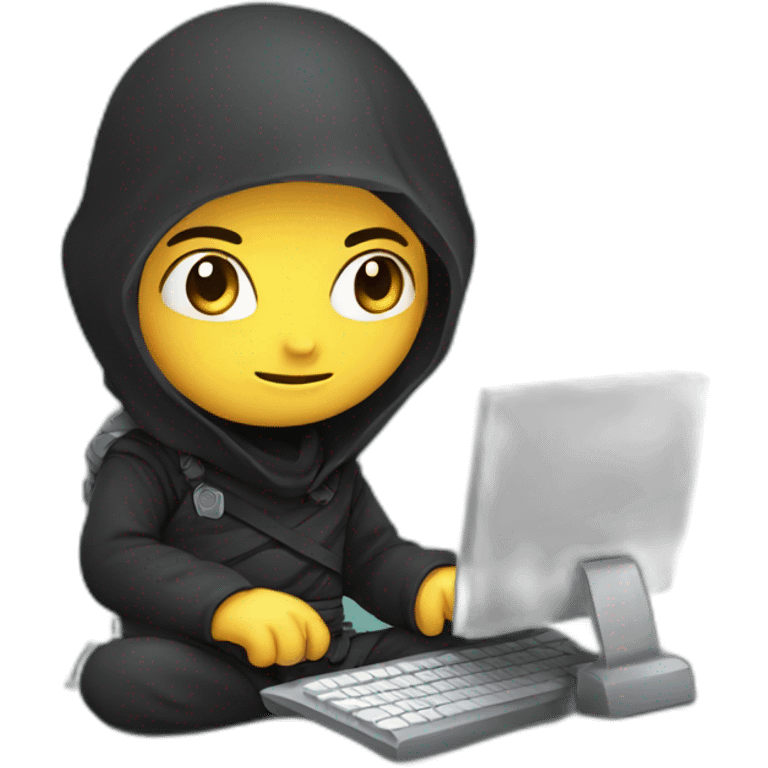 cute ninja Developer with computer emoji