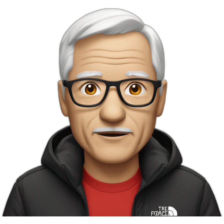 old white man with black and red supreme north face jacket emoji