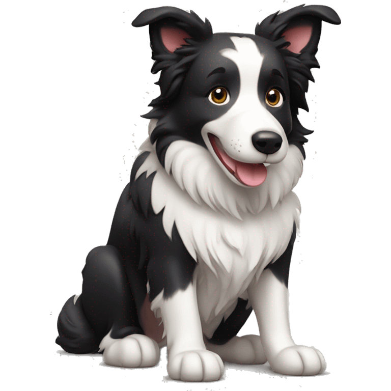 A cute Border Collie with its two front legs raised and smiling emoji