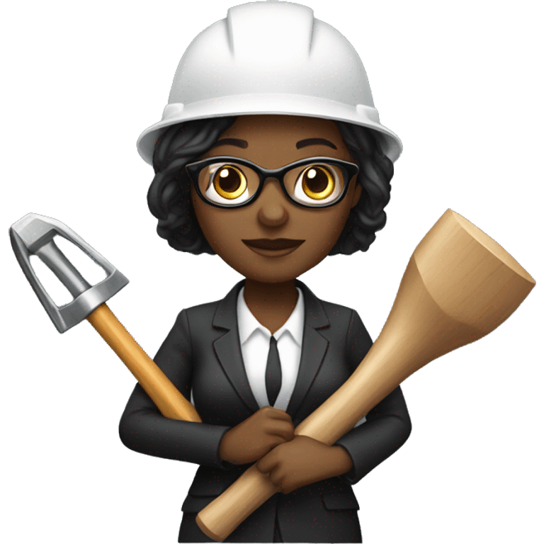 Black female lawyer with two hammers in her hand with reading glasses and a hard hat  emoji