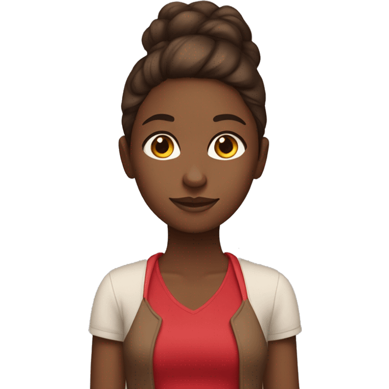 Brown hair and brown skin girl with red clothes emoji