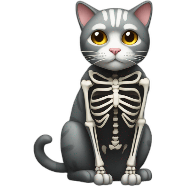 cat with skeleton body and heart emoji