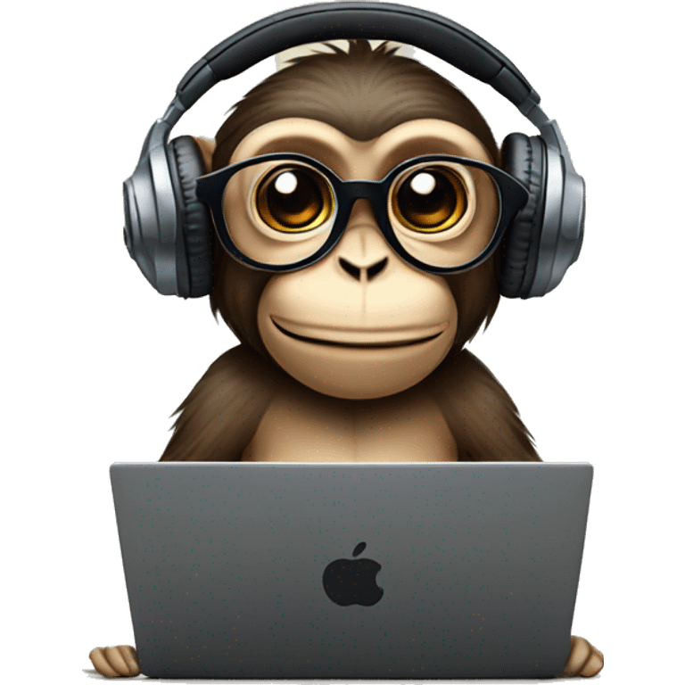 Monkey wearing headphones and glasses and watching laptop  emoji