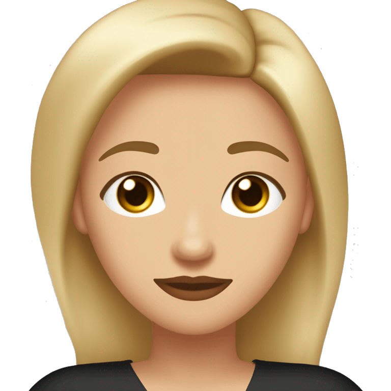 Mujer adolescente medio rubia mezclado con castaño clarito, ojos medianos tirado a pequeños marrones clarito, labios ni finos ni gordos rositas claritos, de piel ni muy morena ni muy blanca, vestido negro, pendientes de aros pequeños dor emoji