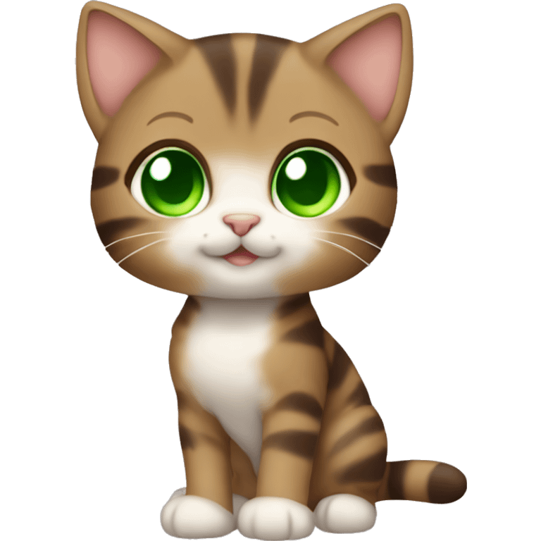 full body extremely cute kawaii brown tabby girl kitten with green eyes emoji