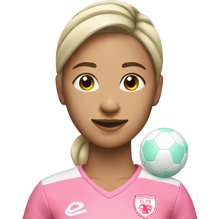 A female soccer player, dressed in pink and mint. Asian, like a ball and a star. emoji