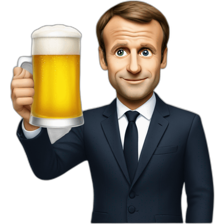 Emmanuel Macron holding a beer emoji