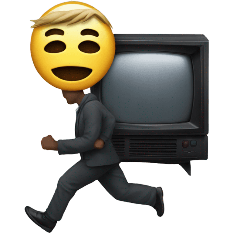 Man with a mask running with a television  emoji