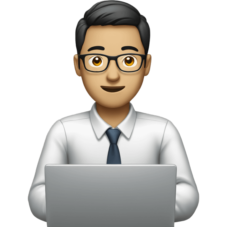 Asian office worker wearing glasses using laptop emoji