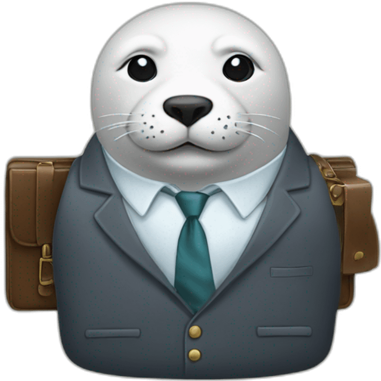 White seal in tie and with briefcase and closed eyes emoji