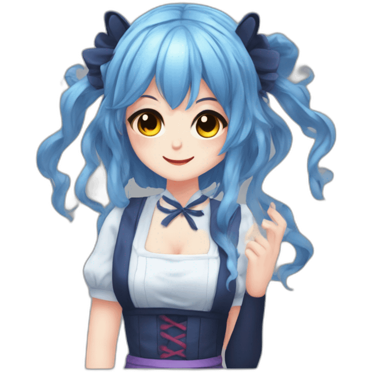 Blue_hair Maid_outfit Oni cute Demonic_powers  emoji