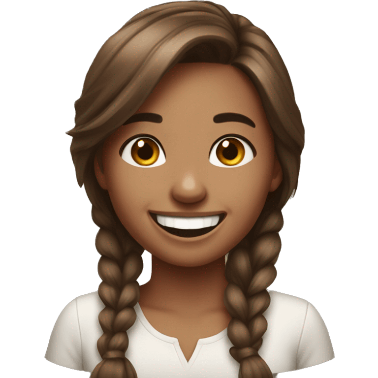 Realistic pretty laughing brown hair girl emoji