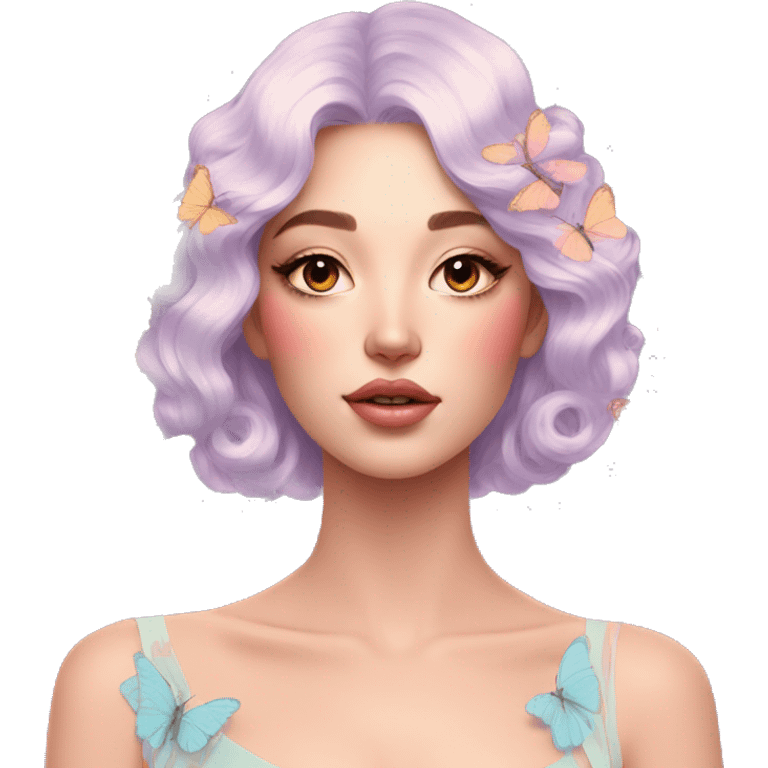 Gorgeous pastel lady with butterflies aesthetic trending style emoji