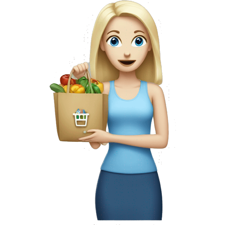 white woman, blue eyes, buying shopping emoji