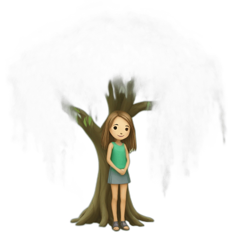 willow tree with young girl under it emoji