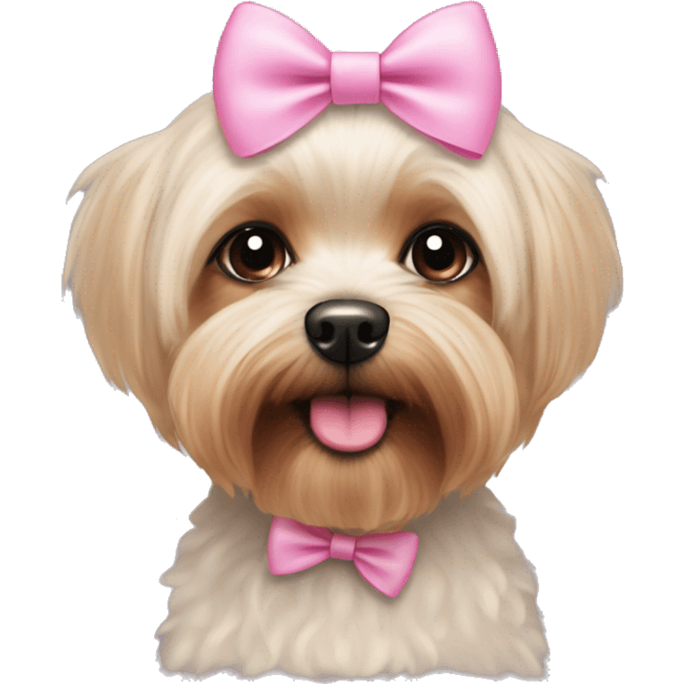 Yorky mixed with a bichon with a pink bow on its head emoji