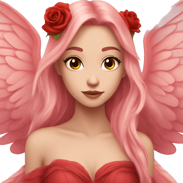 big wings, rose, Beautiful, fairy, red, long hair emoji