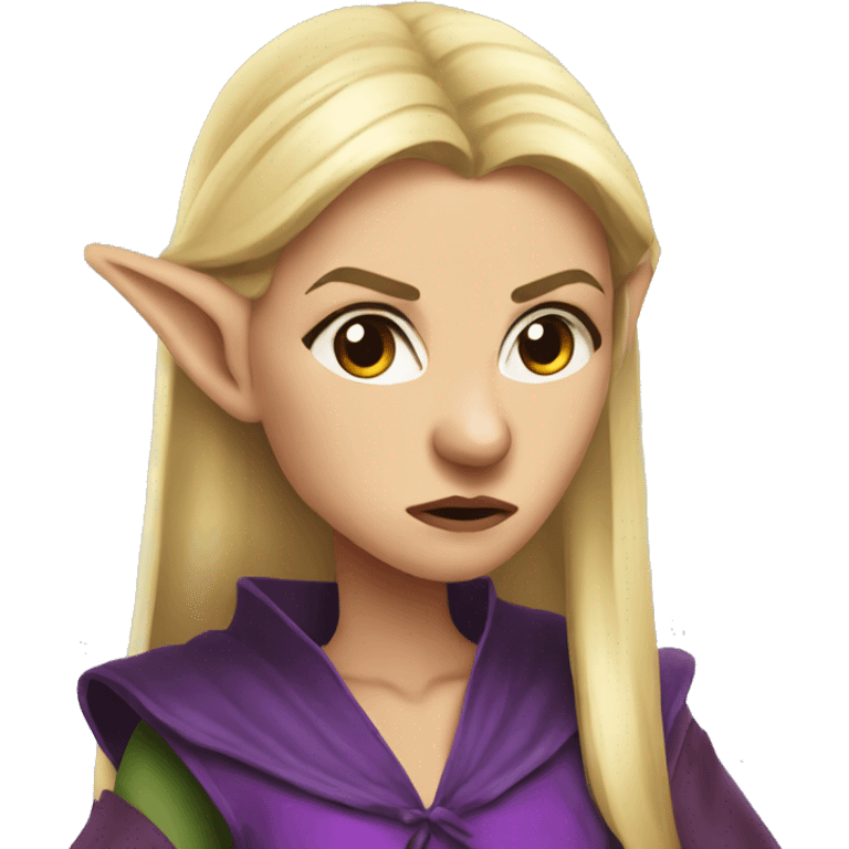 Noble female Elf with Elf ears and blonde hair and purple robes Angry angry angry expression emoji