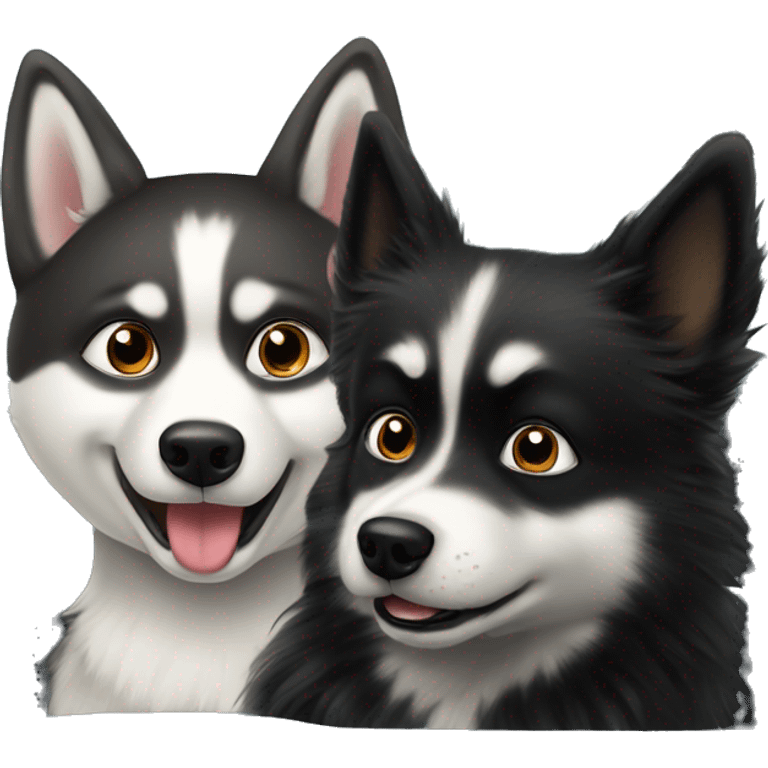 Siberian Husky and black Pomeranian driving a car  emoji