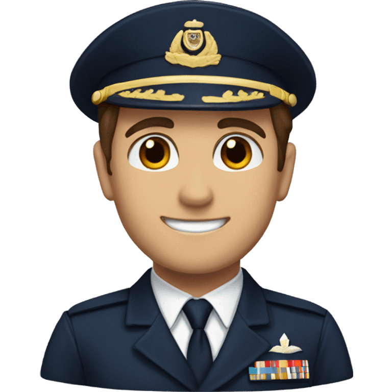 Man in navy uniform with brown hair and brown eyes  emoji