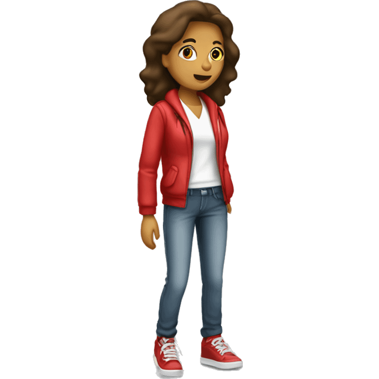 chica esquiando con pantalones rojos y chaqueta blanca emoji