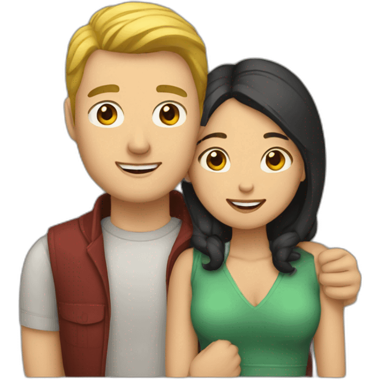 white man and asian woman cuddle emoji