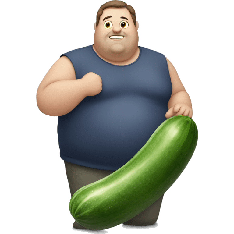 very overweight man holding a large cucumber emoji