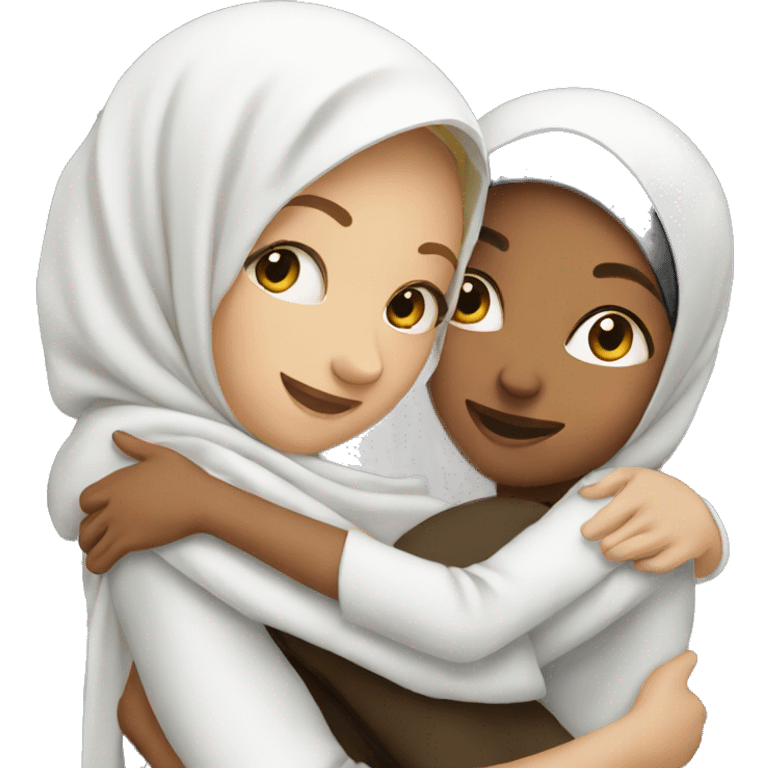 Two girls covered with Muslim women hugging emoji