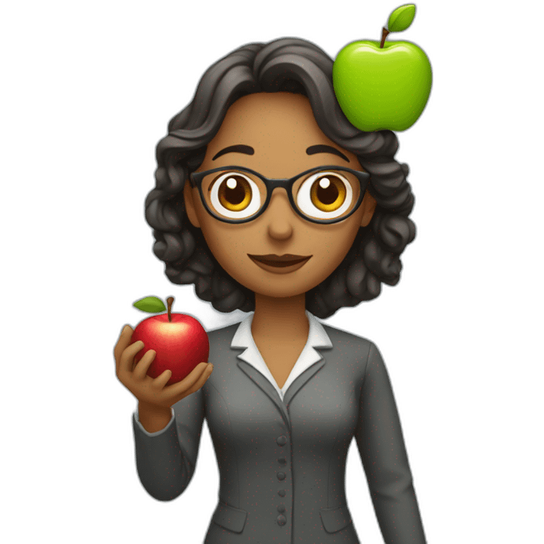 Woman teacher holding an apple emoji