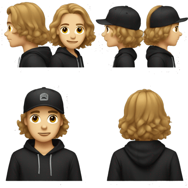 skater boy with light brown hair and a basic all black outfit emoji