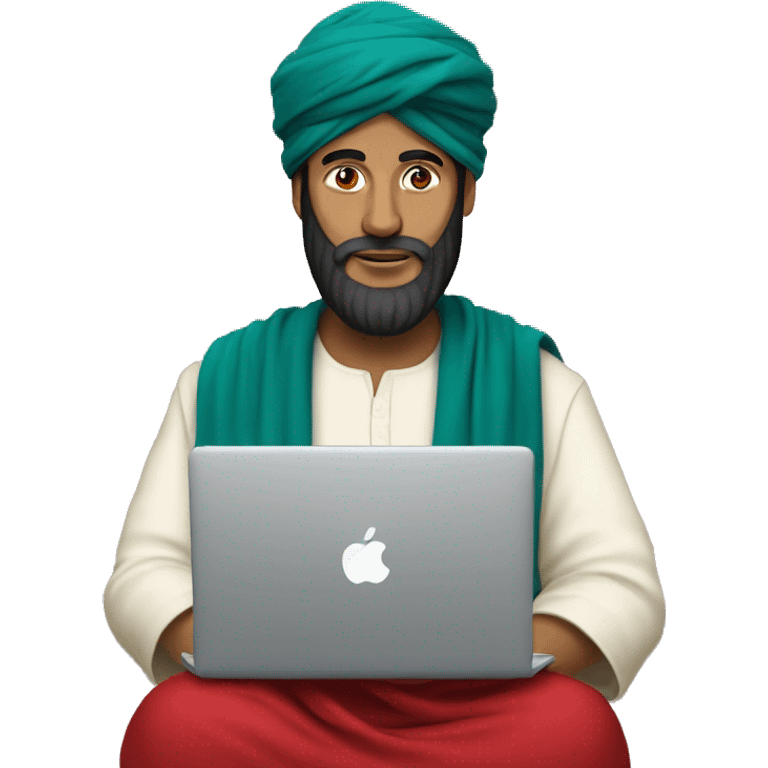 A caliph with turban and red clothes and a laptop emoji