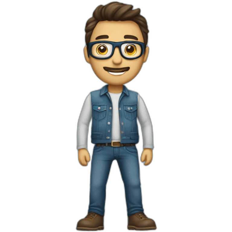 hombre moreno con lentes y uniforme de jean cuerpo completo caminando  emoji