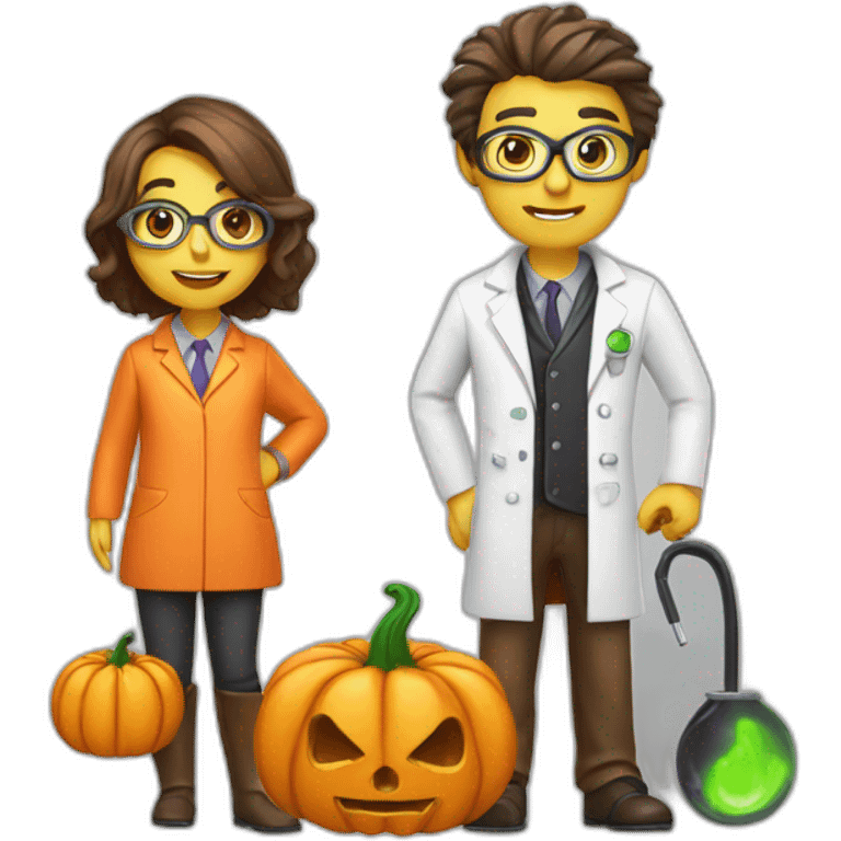 Halloween-scientist-chemist-biologist-and-pumpkin emoji