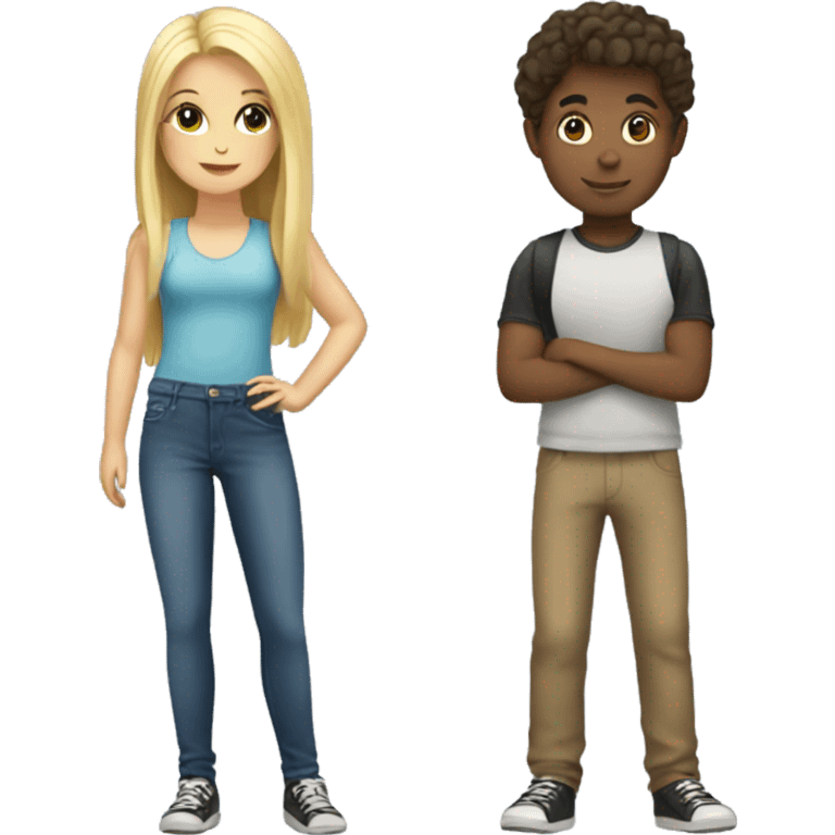 blonde girl and brunette girl with a boy emoji