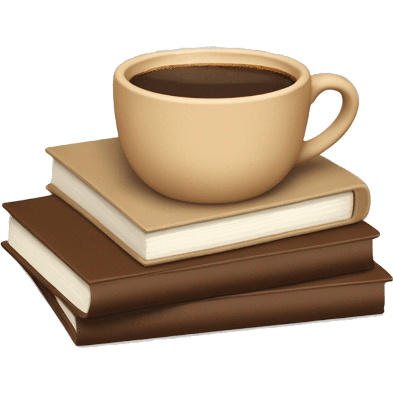 beige cup of coffee on top of a small stack of brown and beige books emoji