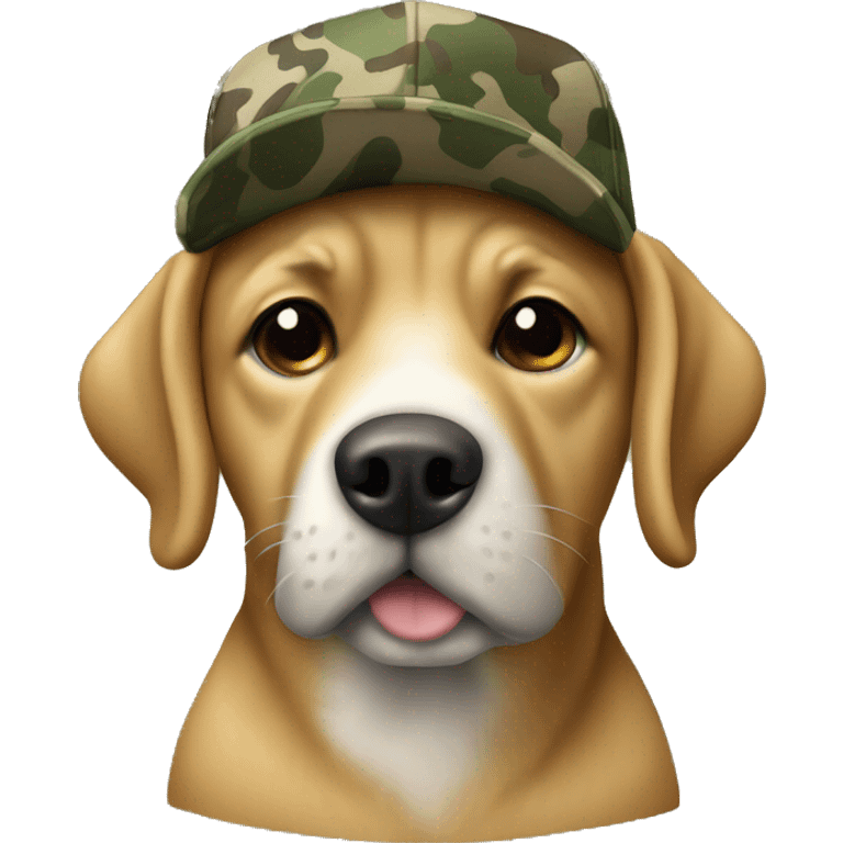 dog with sideways bottom land camo hat emoji