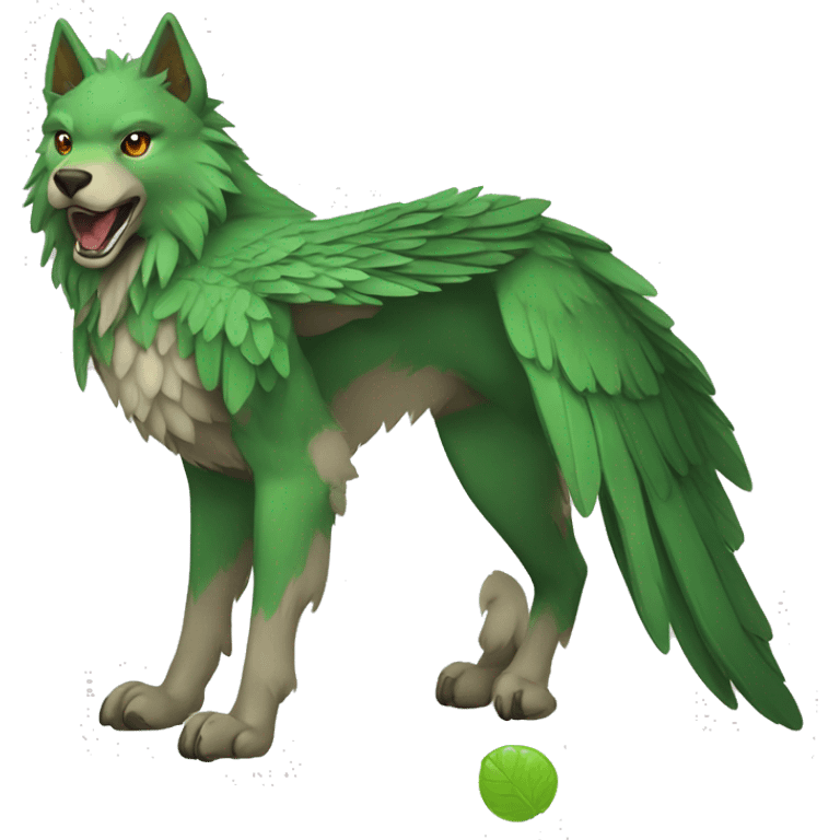 Full-body green gryphon-inspired wolf with a beak for its mouth and wings emoji